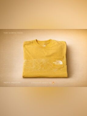 The North Face Pocket T-Shirt Yellow Topo Graphic Men’s Medium Tee Casual Wear